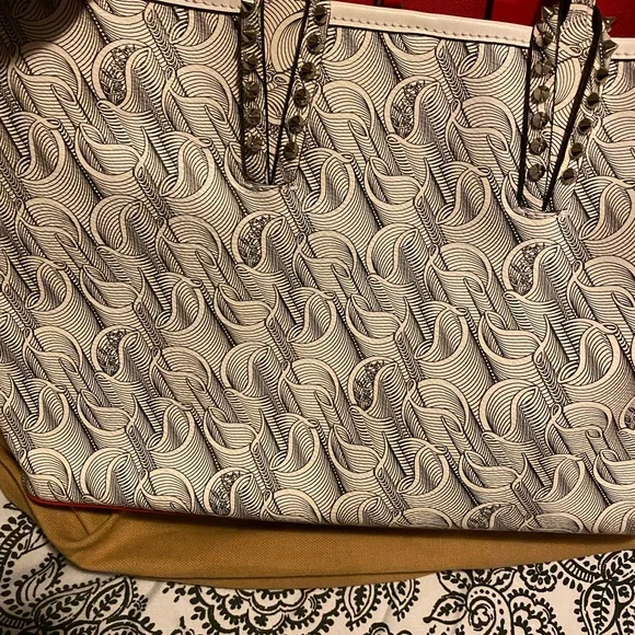 *****SOLD*****Christian Louboutin Small CABATA Spiked Studded Toile - Picture 7 of 14